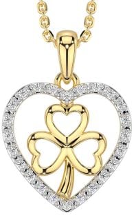 Diamond Gold Silver Celtic Heart Shamrock Necklace