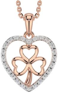 Diamond Rose Gold Celtic Heart Shamrock Necklace