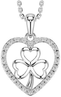 Diamante Argento celtico Cuore Trifoglio Collana