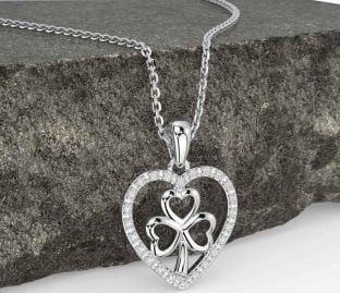 Diamond White Gold Celtic Heart Shamrock Necklace