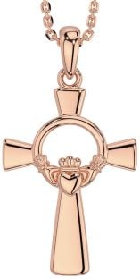 Rose Gold Silver Celtic Cross Claddagh Necklace