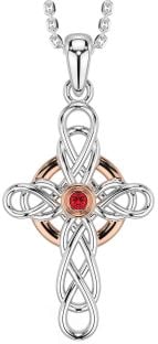 Ruby Rose Gold Silver Celtic Cross Necklace