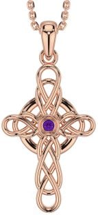 Amethyst Rose Gold Silver Celtic Cross Necklace