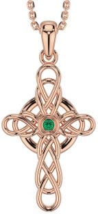 Emerald Rose Gold Silver Celtic Cross Necklace