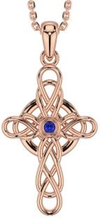 Sapphire Rose Gold Silver Celtic Cross Necklace