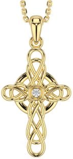 Diamond Gold Silver Celtic Cross Necklace