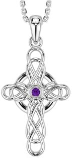 Amethyst Silver Celtic Cross Necklace