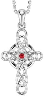 Ruby Silver Celtic Cross Necklace