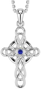 Sapphire Silver Celtic Cross Necklace