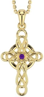 Amethyst Gold Celtic Cross Necklace