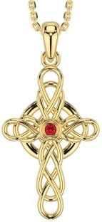 Ruby Gold Celtic Cross Necklace