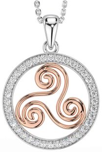 Diamond Rose Gold Silver Celtic Necklace