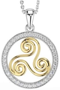 Diamond White Yellow Gold Celtic Necklace