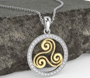 Diamond White Yellow Gold Celtic Necklace