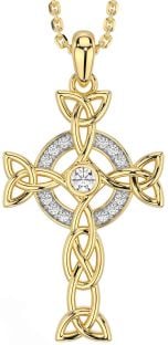 Diamond Gold Silver Celtic Cross Trinity Knot Necklace