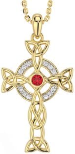 Diamond Ruby Gold Silver Celtic Cross Trinity Knot Necklace