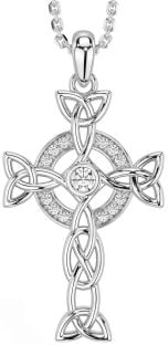 Diamond Silver Celtic Cross Trinity Knot Necklace