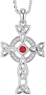 Diamond Ruby Silver Celtic Cross Trinity Knot Necklace