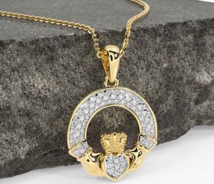Diamond Gold Silver Claddagh Necklace