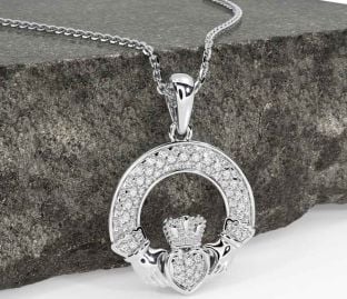 Diamond Silver Claddagh Necklace