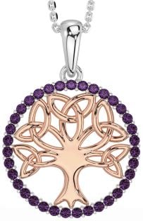 Alexandrite Rose Gold Silver Celtic Tree of Life Trinity Knot Necklace