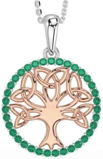 Emerald Rose Gold Silver Celtic Tree of Life Trinity Knot Necklace