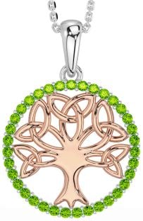 Peridot Rose Gold Silver Celtic Tree of Life Trinity Knot Necklace