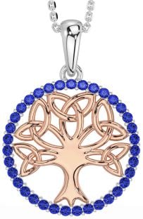 Sapphire Rose Gold Silver Celtic Tree of Life Trinity Knot Necklace