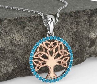 Topaz Rose Gold Silver Celtic Tree of Life Trinity Knot Necklace