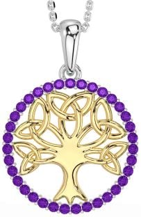 Amethyst Gold Silver Celtic Tree of Life Trinity Knot Necklace