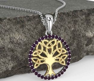 Alexandrite Gold Silver Celtic Tree of Life Trinity Knot Necklace