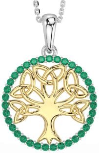 Emerald Gold Silver Celtic Tree of Life Trinity Knot Necklace