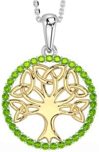 Peridot Gold Silver Celtic Tree of Life Trinity Knot Necklace