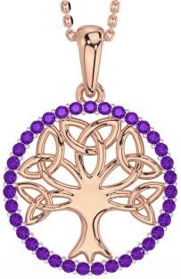 Amethyst Rose Gold Silver Celtic Tree of Life Trinity Knot Necklace