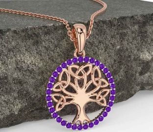 Amethyst Rose Gold Silver Celtic Tree of Life Trinity Knot Necklace
