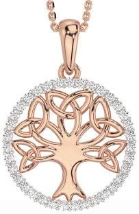 Diamond Rose Gold Silver Celtic Tree of Life Trinity Knot Necklace