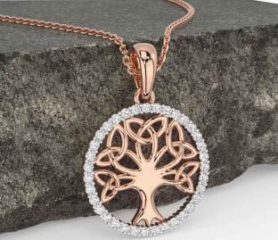 Diamond Rose Gold Silver Celtic Tree of Life Trinity Knot Necklace