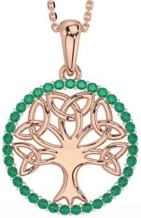 Emerald Rose Gold Silver Celtic Tree of Life Trinity Knot Necklace