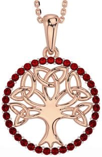 Garnet Rose Gold Silver Celtic Tree of Life Trinity Knot Necklace