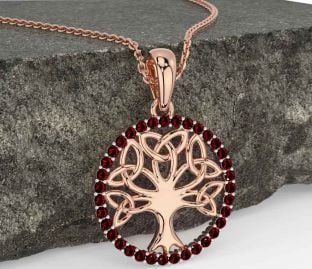 Garnet Rose Gold Silver Celtic Tree of Life Trinity Knot Necklace