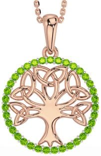 Peridot Rose Gold Silver Celtic Tree of Life Trinity Knot Necklace