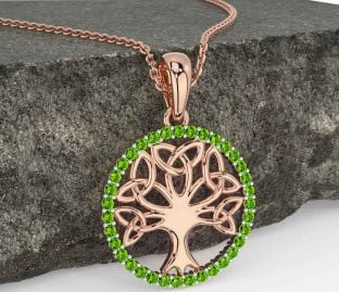 Peridot Rose Gold Silver Celtic Tree of Life Trinity Knot Necklace