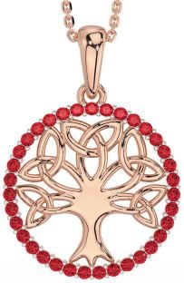 Ruby Rose Gold Silver Celtic Tree of Life Trinity Knot Necklace