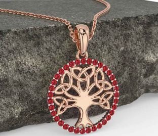 Ruby Rose Gold Silver Celtic Tree of Life Trinity Knot Necklace
