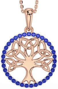 Sapphire Rose Gold Silver Celtic Tree of Life Trinity Knot Necklace