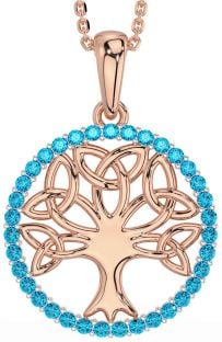 Topaz Rose Gold Silver Celtic Tree of Life Trinity Knot Necklace