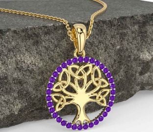Amethyst Gold Silver Celtic Tree of Life Trinity Knot Necklace