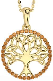 Citrine Gold Silver Celtic Tree of Life Trinity Knot Necklace