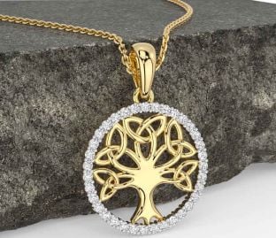 Diamond Gold Silver Celtic Tree of Life Trinity Knot Necklace
