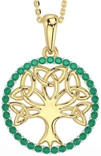 Emerald Gold Silver Celtic Tree of Life Trinity Knot Necklace